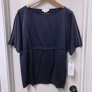 NWT M. Martin Crepe Satin Shirt in Navy